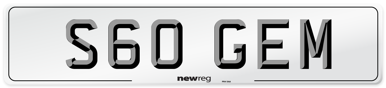 S60 GEM Number Plate from New Reg